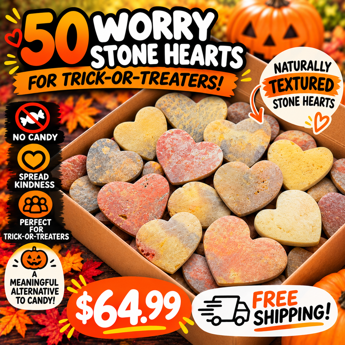 50 Worry Stone Hearts – Halloween Candy Alternative
